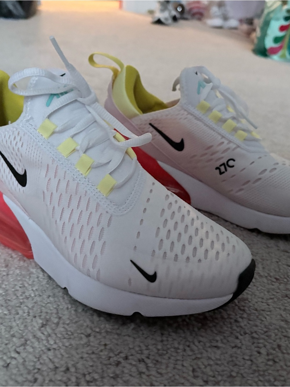 Nike Woman White & Yellow Accent Air Max Style Sneakers